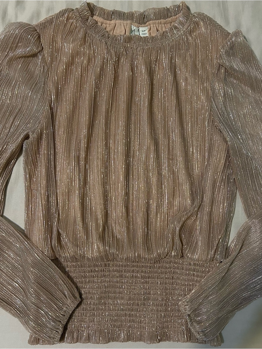 Joie Metallic Shimmer Coquette Luxury Champagne-Pink Ladies Blouse Size S/P.